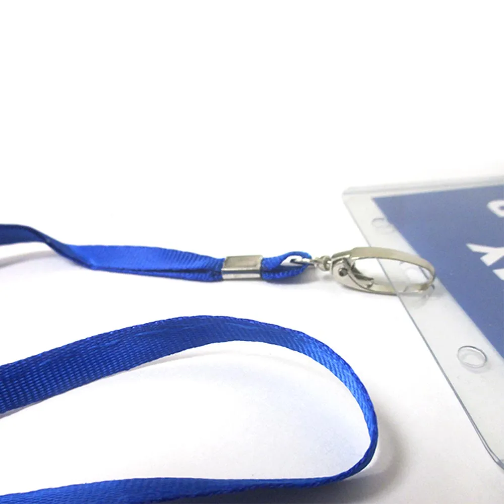 12 Pc ID Name Tag Badge Card Holder Clear Case Blue Lanyard Horizontal License