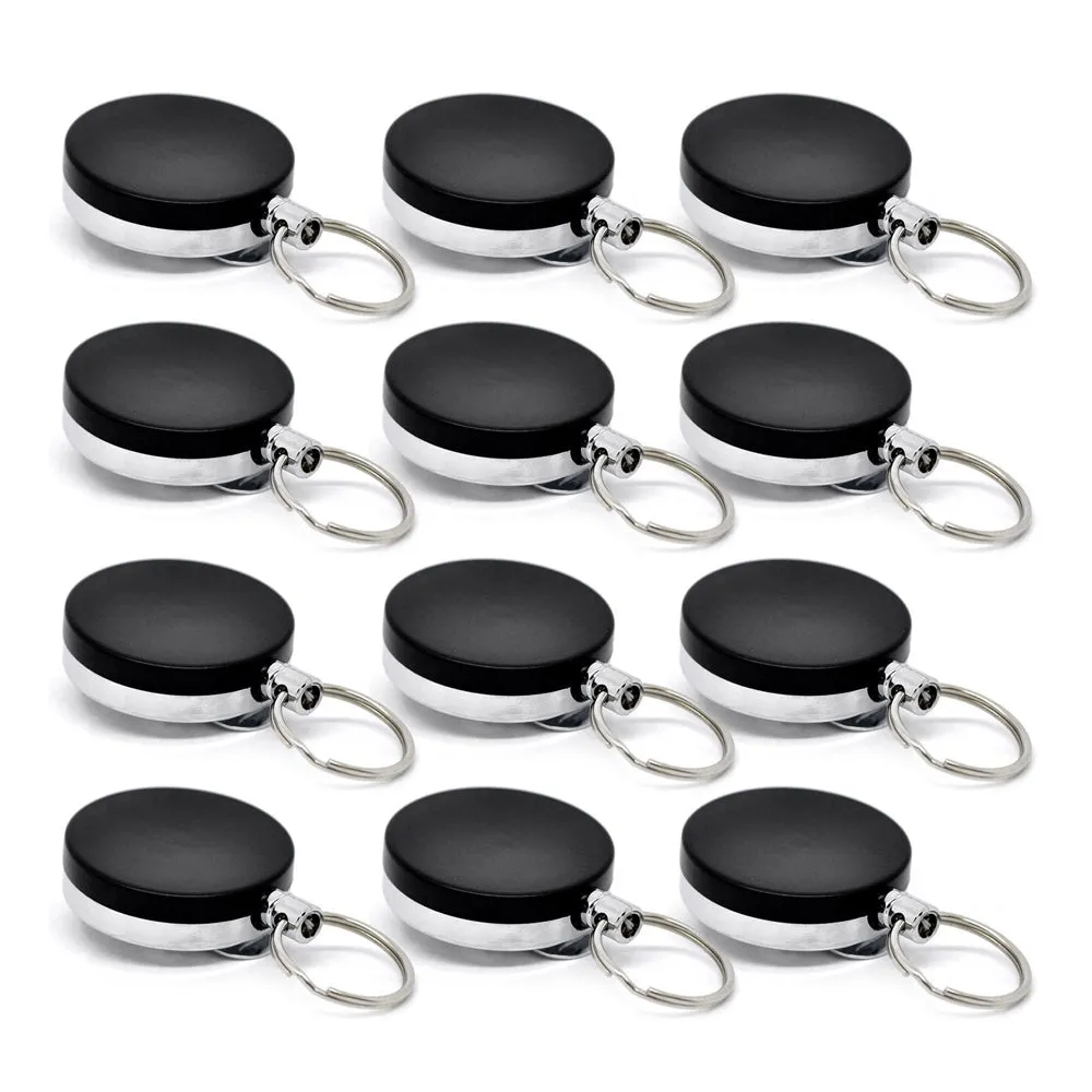 12 Pc Retractable ID Card Badge Metal Reel Recoil Pull Key Ring Belt Clip Holder