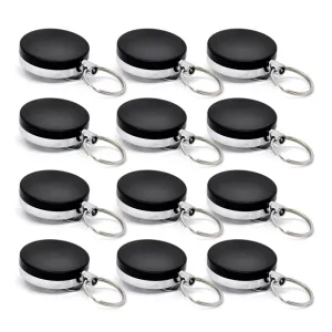 12 Pc Retractable ID Card Badge Metal Reel Recoil Pull Key Ring Belt Clip Holder