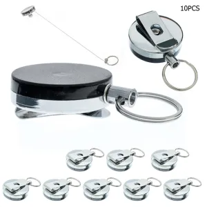 2 Pack Retractable ID Card Badge Metal Reel Recoil Pull Keyring Belt Clip Holder