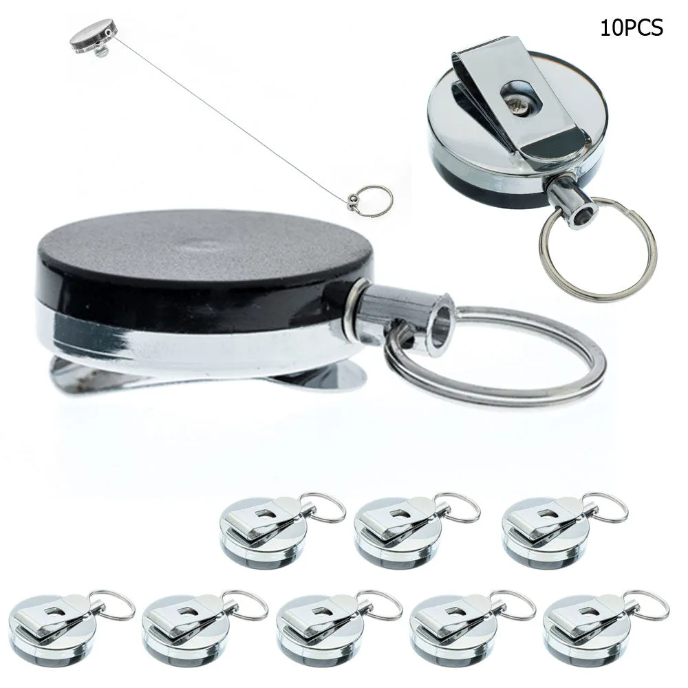 2 Pack Retractable ID Card Badge Metal Reel Recoil Pull Keyring Belt Clip Holder