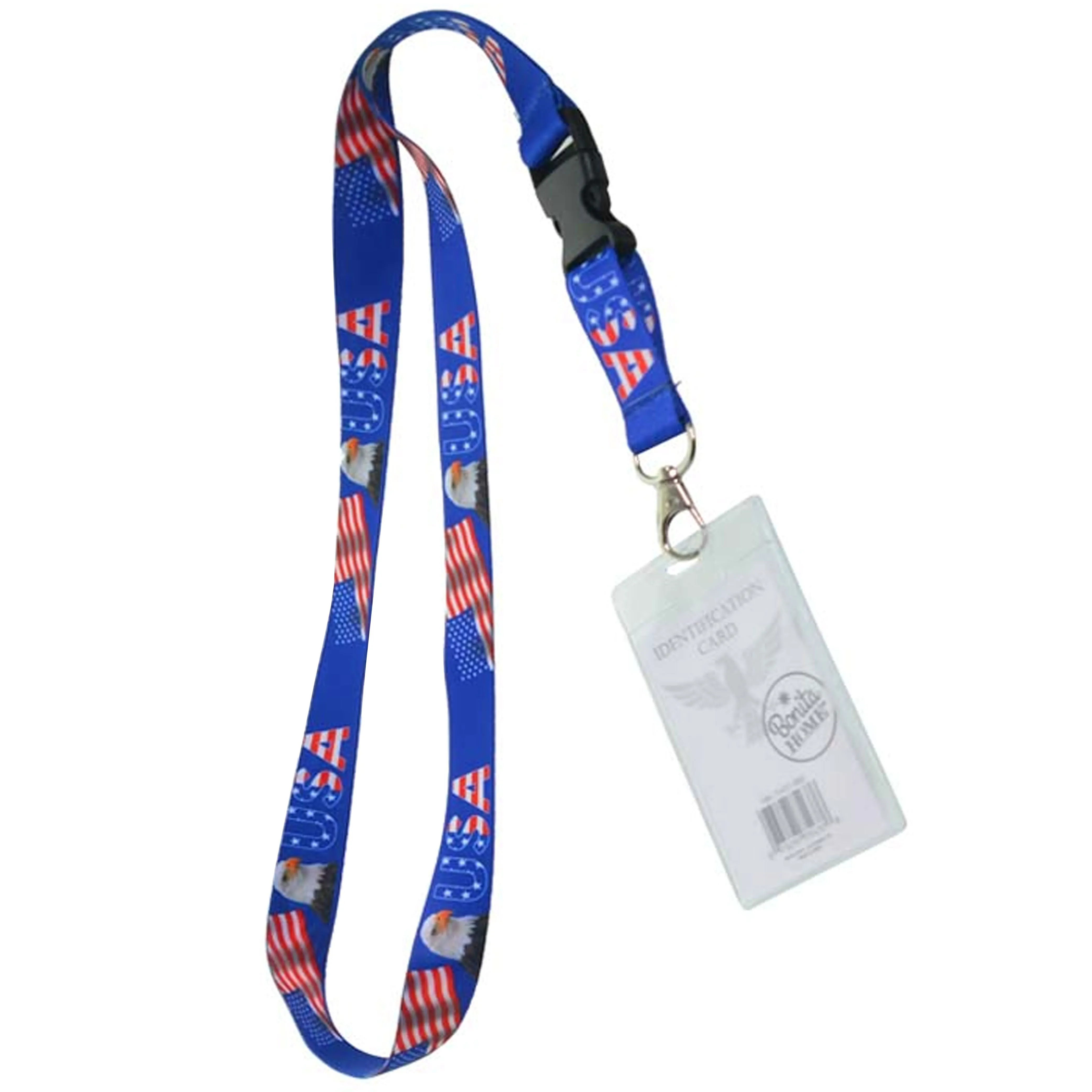 2 X Patriotic USA Flag Eagle Lanyard ID Name Badge Holder Clear Vertical License