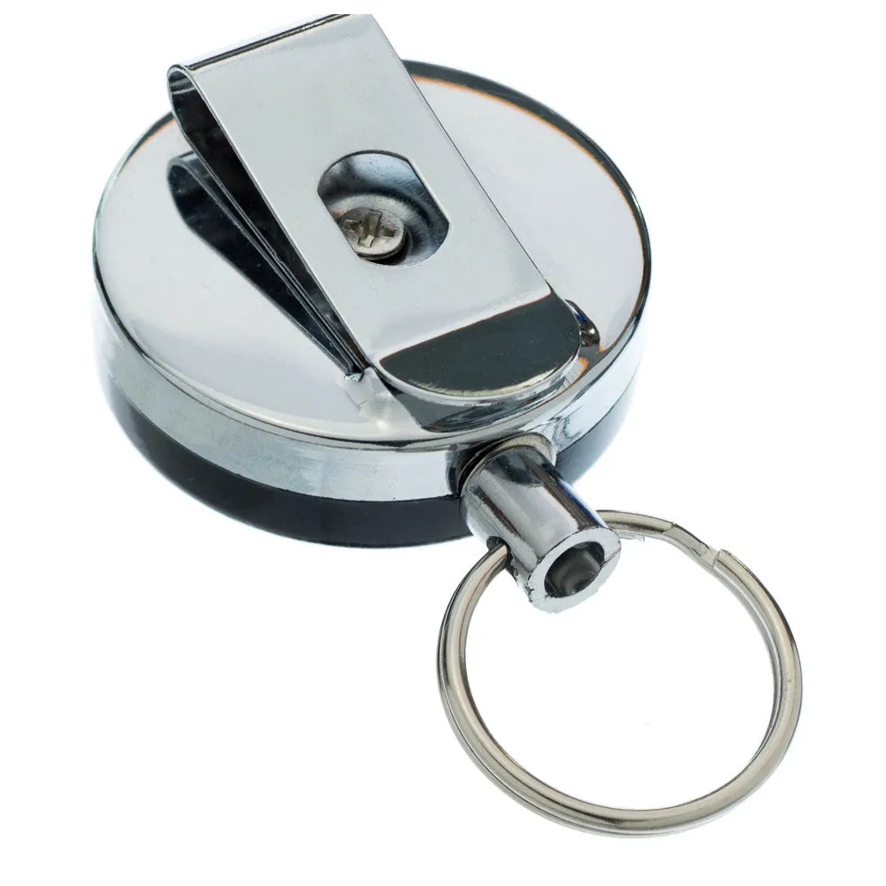 2Pc 1.5" Retractable Reel Key Ring Badge Keychain Chain Pull Metal Recoil Clip