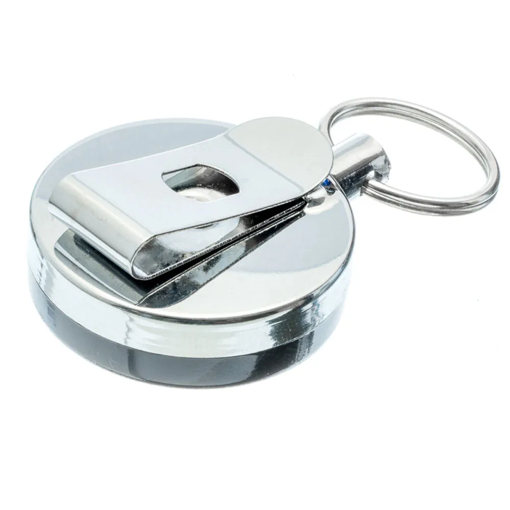 2Pc 1.5" Retractable Reel Key Ring Badge Keychain Chain Pull Metal Recoil Clip