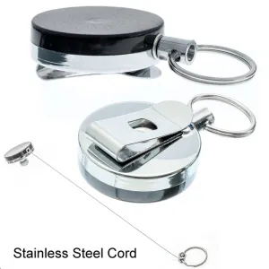 2Pc 1.5" Retractable Reel Key Ring Badge Keychain Chain Pull Metal Recoil Clip