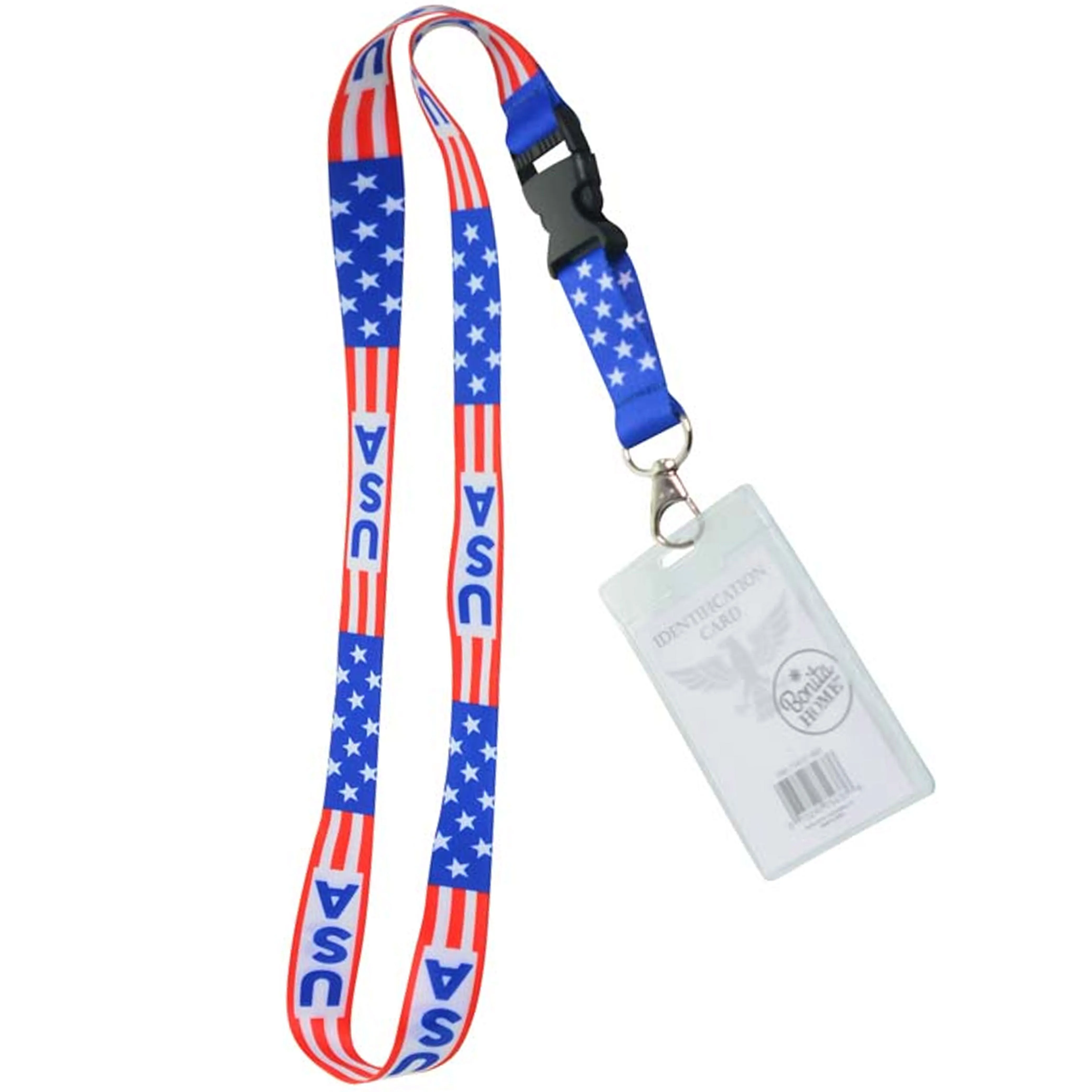 4 Pc USA Flag ID Name Badge Holder Plastic Card Case Lanyard Protector Patriotic