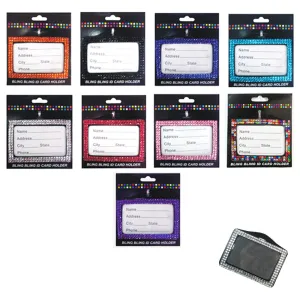 4X Rhinestone Badge Horizontal ID Card Holder Color Combo Set Case Clear Lanyard