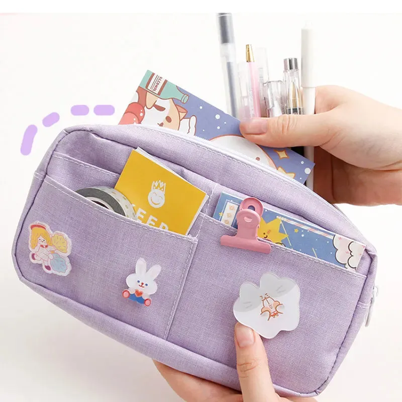 Animal Badge Canvas Pencil Case Purple