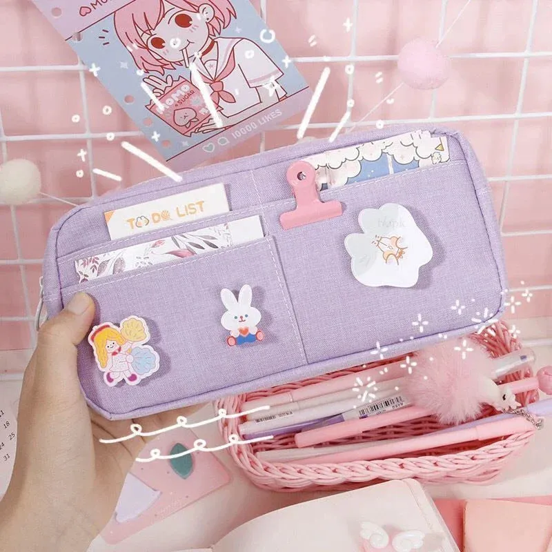 Animal Badge Canvas Pencil Case Purple