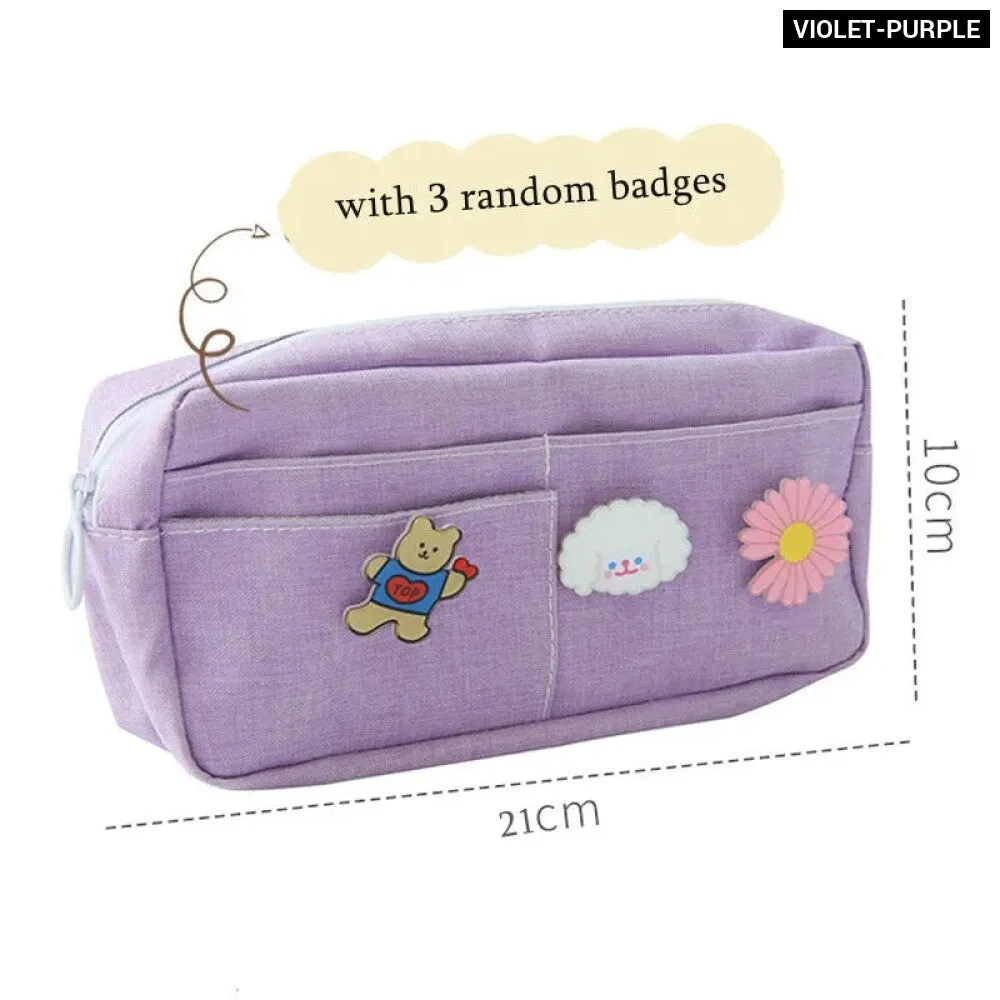 Animal Badge Canvas Pencil Case Purple