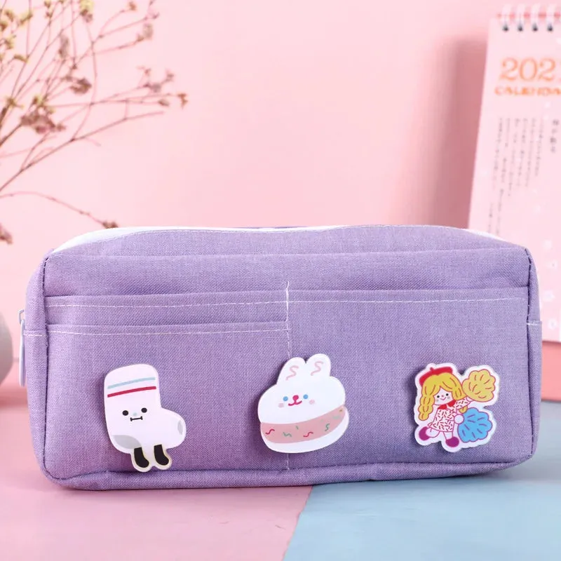 Animal Badge Canvas Pencil Case Purple