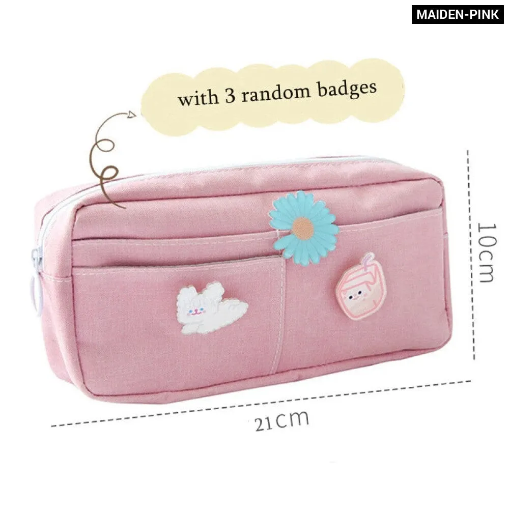 Animal Badge Canvas Pencil Case Purple