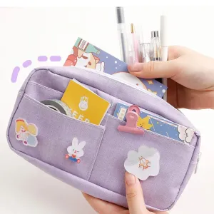 Animal Badge Canvas Pencil Case Purple