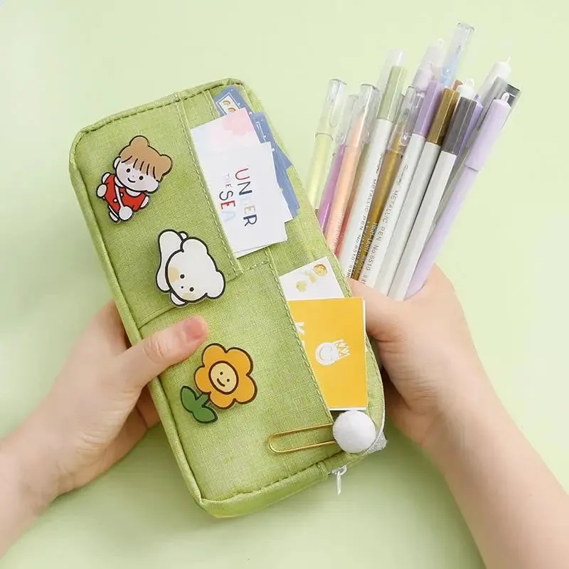 Animal Badge Canvas Pencil Case Purple