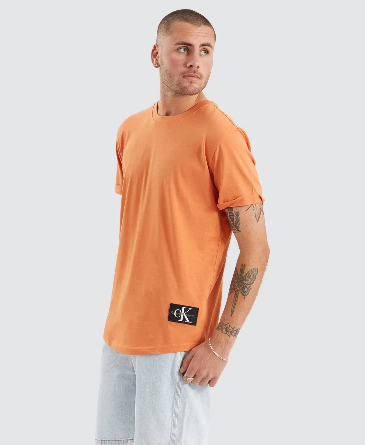 Badge Turn Up Sleeve T-Shirt Orange