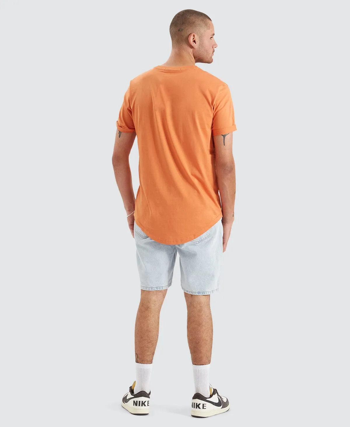 Badge Turn Up Sleeve T-Shirt Orange