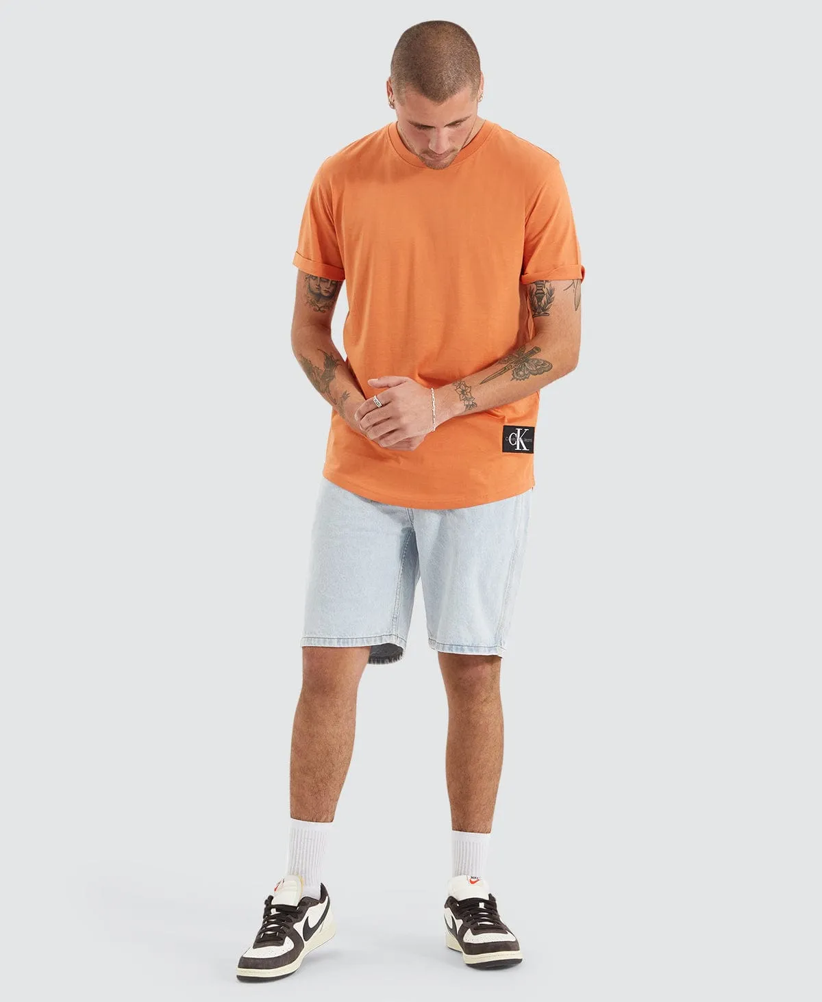 Badge Turn Up Sleeve T-Shirt Orange