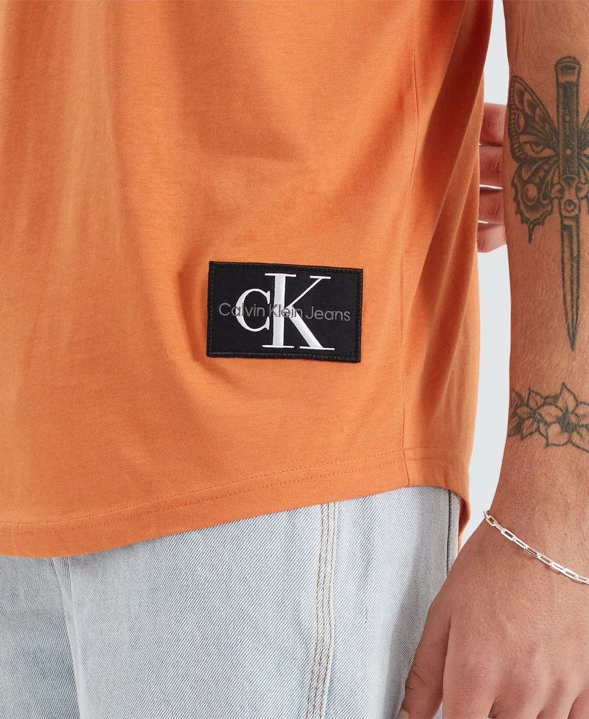 Badge Turn Up Sleeve T-Shirt Orange