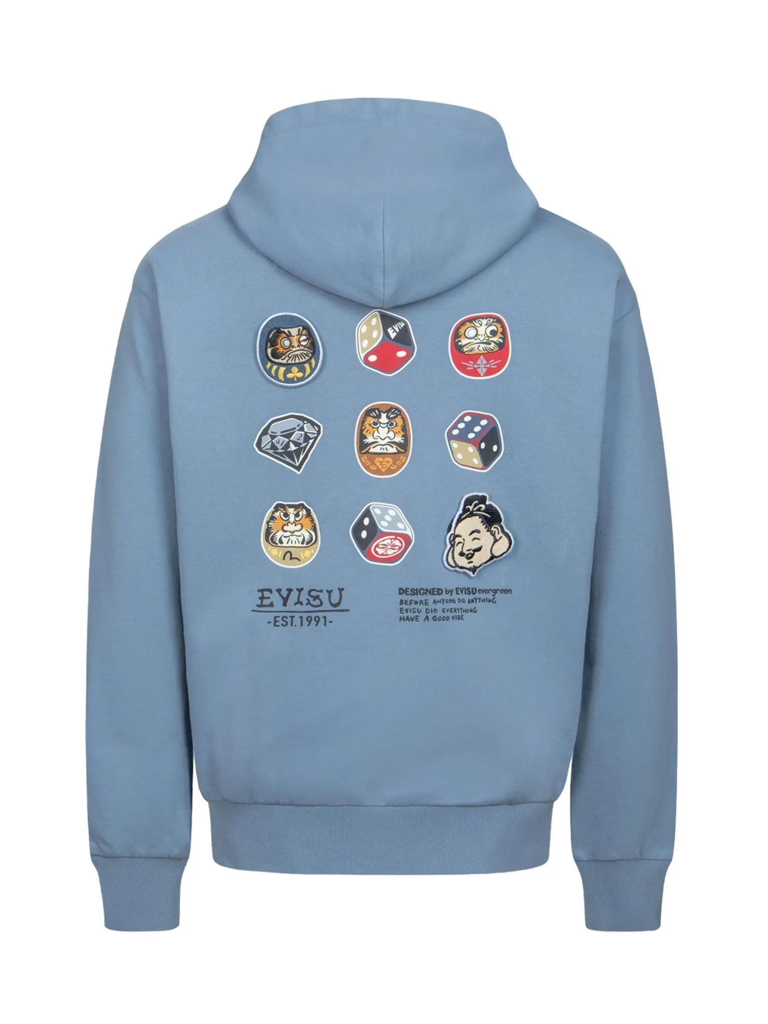 Daruma and Godhead Embroidered Badges Relax Fit Hoodie