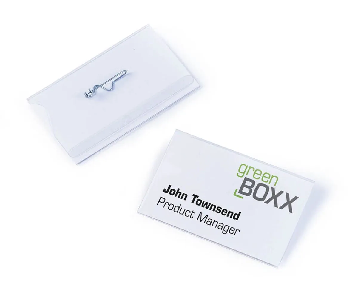 Durable Conference Pin Name Tag Badge Holders   Inserts | 50 Pack | 54 x 90mm