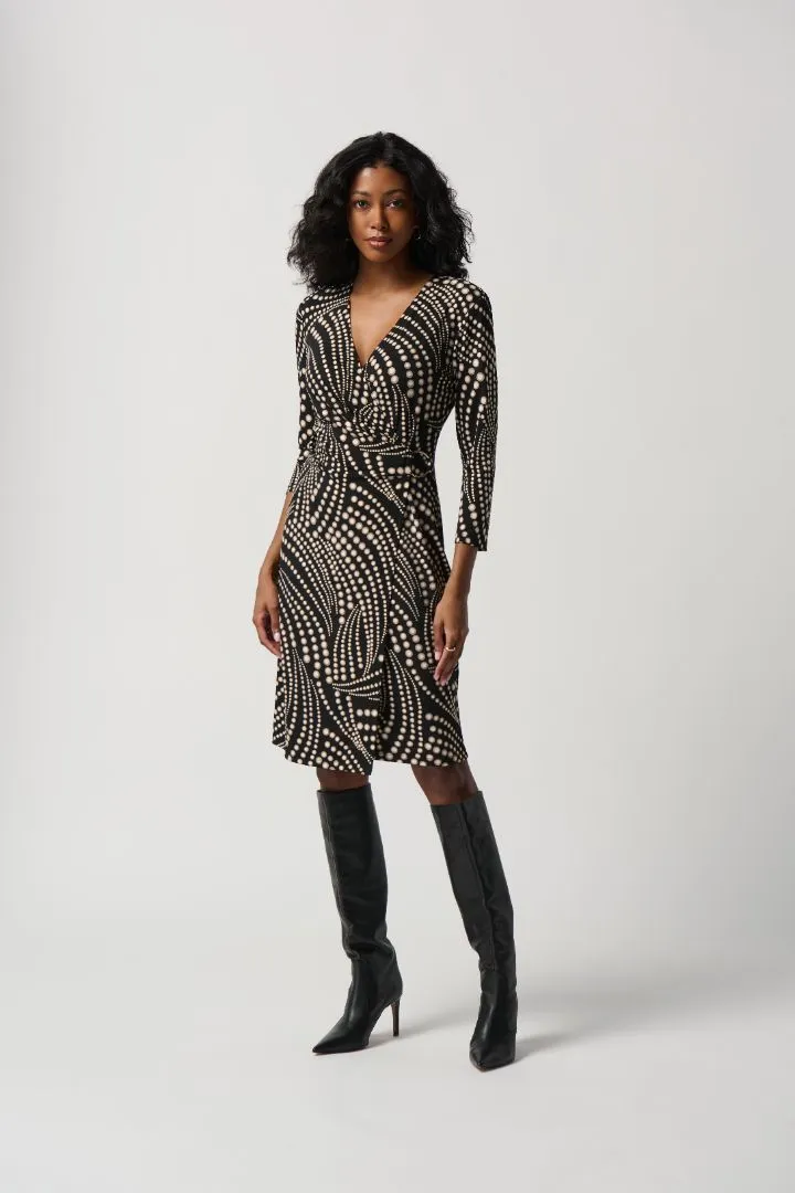 Foiled Dot Print Silky Knit Wrap Dress 234034