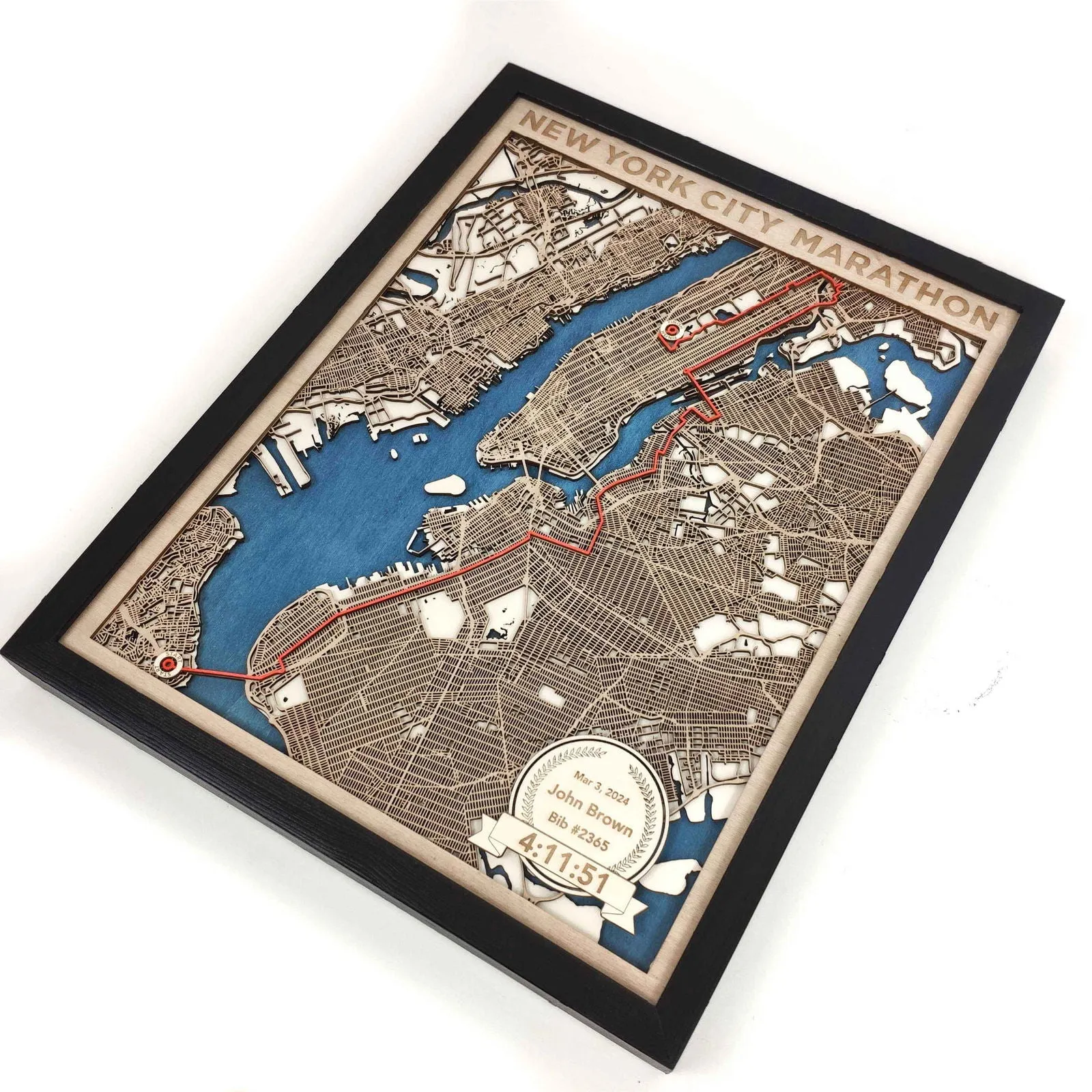 New York City Marathon Wooden Map
