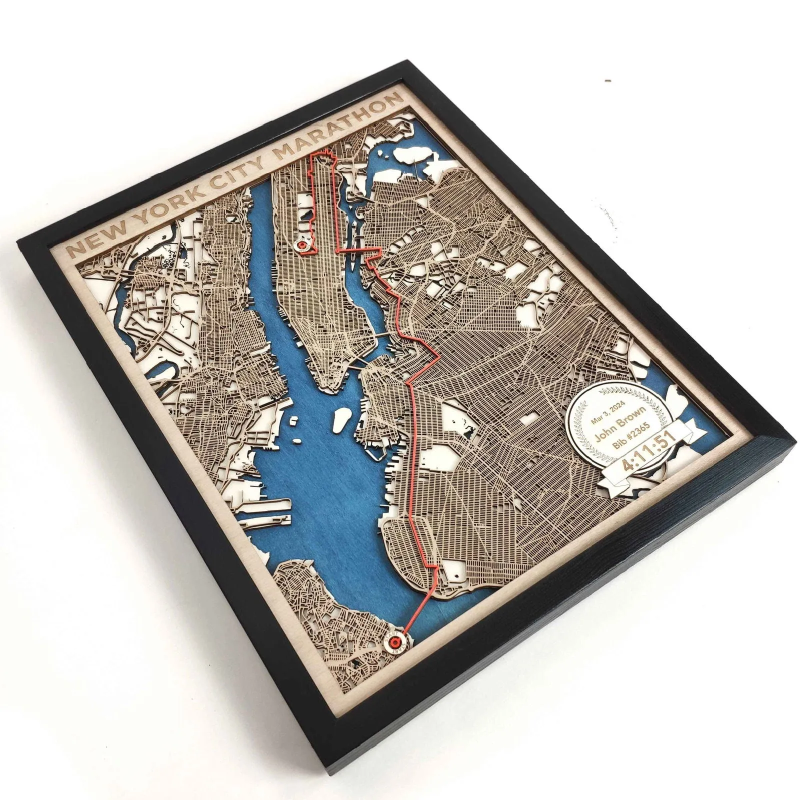 New York City Marathon Wooden Map