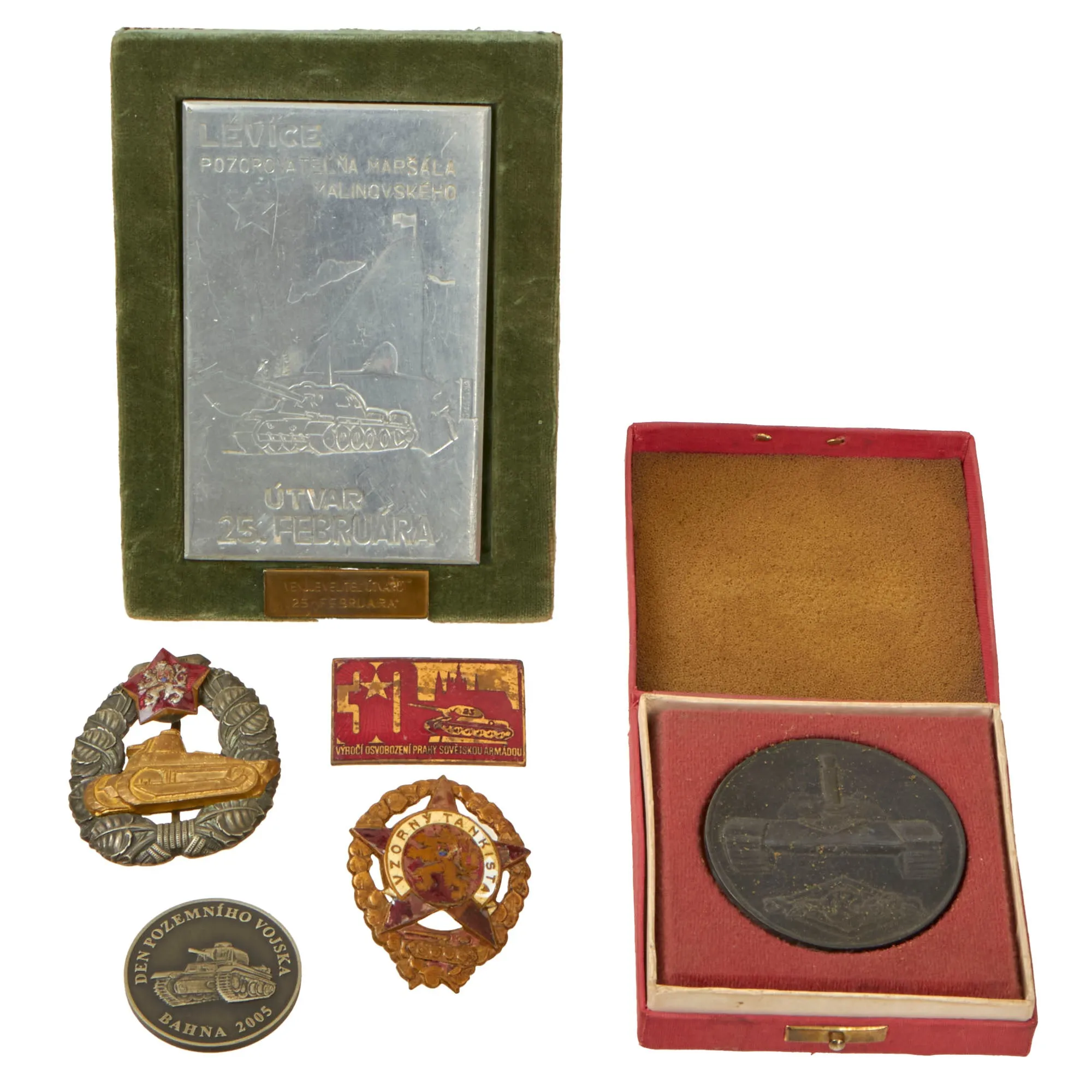 Original Czechoslovakia WWII to Cold War Era Collection of Tank Corps Proficieny Badge and Commemorative Coin Lot of 6 - Formerly A.A.F. Tank Museum Collection