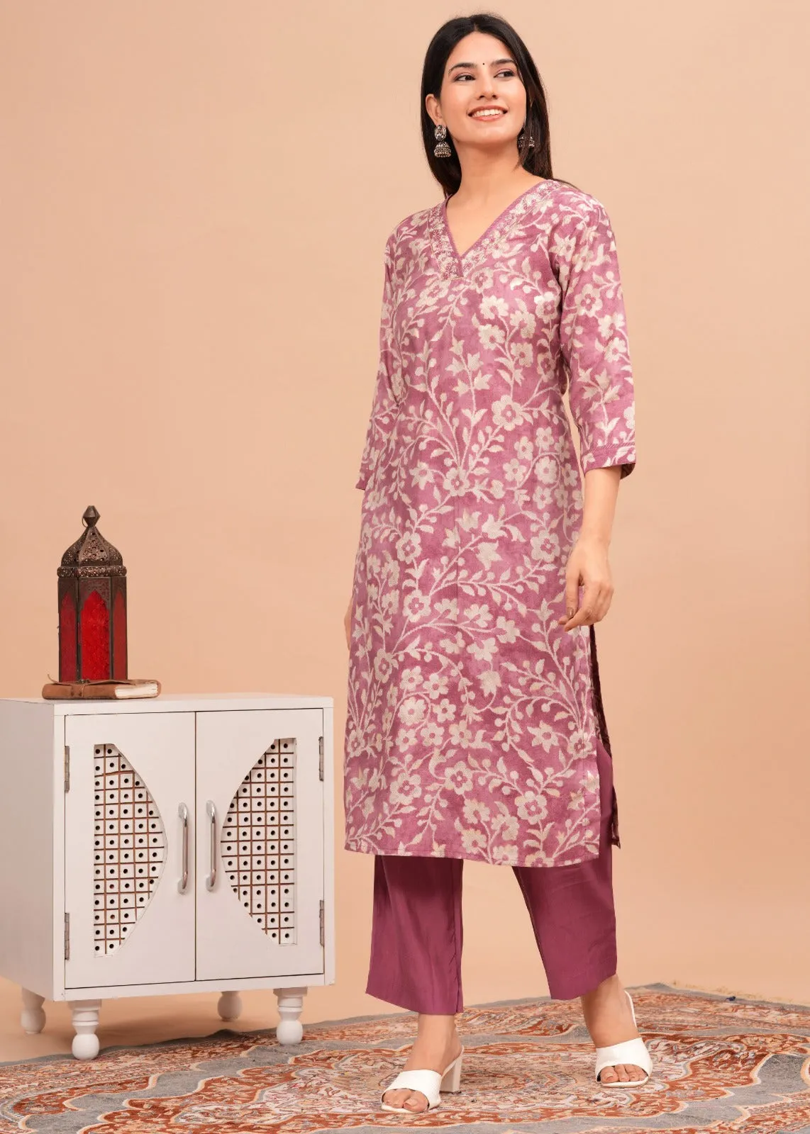 Tulip Pink Modal Silk Two Piece Set